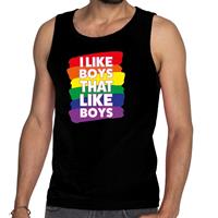 Bellatio Gay pride i like boys that like boys tanktop/mouwloos shirt - Zwart