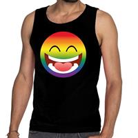 Bellatio Gay pride emoji/emoticon tanktop - regenboog tanktop Zwart