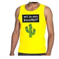 Bellatio Decorations Wil je een Knuffel tekst tanktop / mouwloos shirt geel heren -