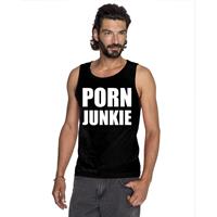 Bellatio Porn junkie tekst singlet shirt/ tanktop Zwart