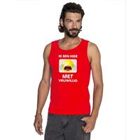 Bellatio Rood mouwloos feest shirt/ tanktop - Ik ben hier niet vrijwillig met emoticon voor heren