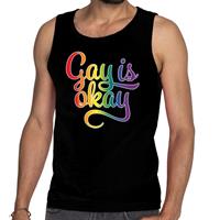 Bellatio Gaypride gay is okay tanktop/mouwloos shirt - Zwart