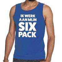 Bellatio Ik werk aan mijn SIX Pack tekst tanktop / mouwloos shirt Blauw