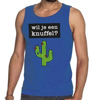 Bellatio Decorations Wil je een Knuffel tekst tanktop / mouwloos shirt blauw -