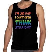 Bellatio I'm so gay i can't even think straight tanktop/mouwloos shirt - Zwart