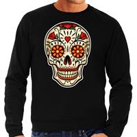 Bellatio Decorations Sugar skull fashion sweater rock / punker zwart voor heren