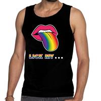 Bellatio Decorations Lick my...regenboog gay pride tanktop/mouwloos shirt zwart heren -