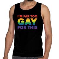 Bellatio Decorations I am far too gay for this gaypride tanktop/mouwloos shirt zwart -