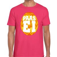 Bellatio Decorations Paasei t-shirt roze met oranje ei voor heren