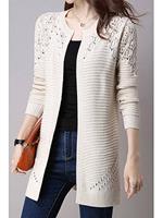Collarless Snap Front Crochet Hollow Out Trench Coats