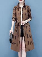 Fall/Autumn Loosen Printed Mid-length Trench Coat