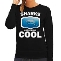 Bellatio Decorations Sweater sharks are serious cool zwart dames - haaien/ haai trui -