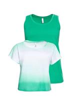 Sheego Tanktop und Shirt im Lagenlook, in gebatikter Optik