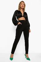 Boohoo Geplooide Toelopende Crêpe Broek, Black