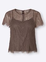 Kanten blouse in donkertaupe van Patrizia Dini