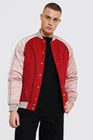 Piping Western Embroidered Satin Bomber, Pink