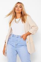Boohoo Plus Blazer Met Geplooide Mouwen, Beige