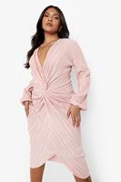 Plus Gedraaide Plisse Midi Jurk, Blush