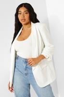 Boohoo Plus Stretch Geweven Blazer Met Geplooide Mouwen, Ivory