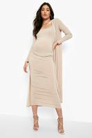 Maternity Square Neck Ruched Duster Dress Set, Stone