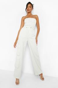 Loose Fit Denim Cargo Pants, Off White