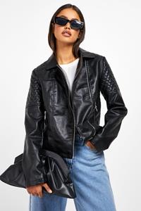Faux Leather Biker Jacket, Black
