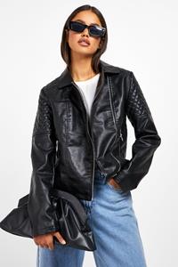 Bikerjack Met Leren Look, Zwart