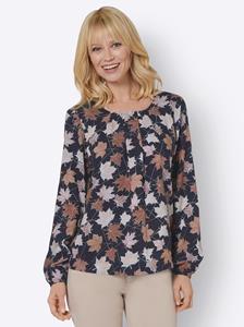 Blouse met lange mouwen in marine/roodbruin bedrukt van heine