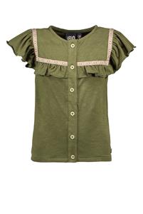 Like Flo Meisjes blouse fancy ruffel - Olive