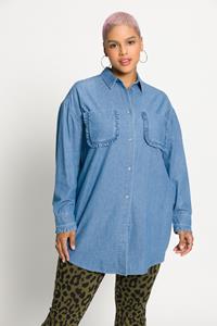 Grote Maten longline jeansoverhemd, Dames, blauw, 