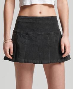 Superdry Vrouwen Geplooide Vintage Minirok met Koord Zwart