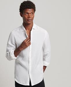 Superdry Mannen Casual Linnen Overhemd met Lange Mouwen Wit