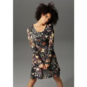 Aniston CASUAL Jerseyjurk met bloemenprint of in uni-zwart