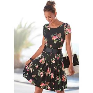 Vivance Gedessineerde jurk met bloemenmotief, t-shirtjurk, zomerjurk