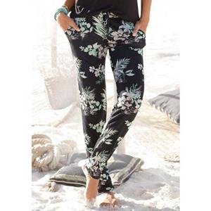 Lascana Strandbroek met tropische print en zakken, jersey broek, zomerbroek