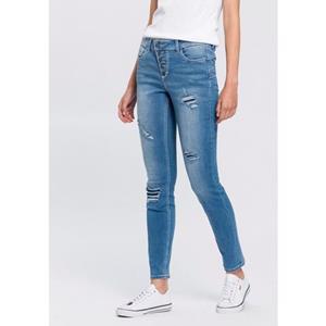 Arizona Slim-fit-Jeans mit sichtbarer, schräger Knopfleiste, Mid Waist