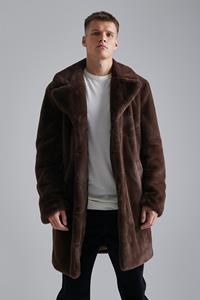 Tall Faux Fur Overcoat, Chocolate