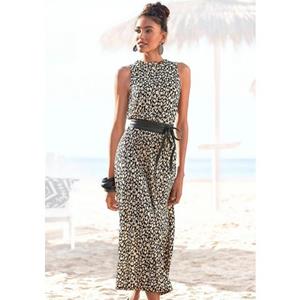 Lascana Jerseyjurk met all-over print, midi jurk, hoge sluiting, zomers-elegant