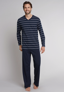 Schiesser heren pyjama - Donkerblauw streep - NOS - 100% katoenen heren nachtkleding