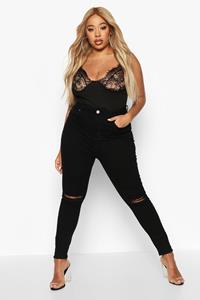 Boohoo Plus Skinny Fit Jeggings Met Gescheurde Knieën, Black