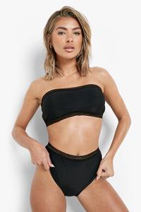 Boohoo Strapless Cape Verde Bikini Met Hoge Taille En Mesh Detail, Zwart