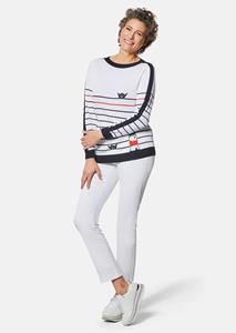 goldnerfashion Pullover met luxueuze tricot structuur - wit / zwart / gestreept -