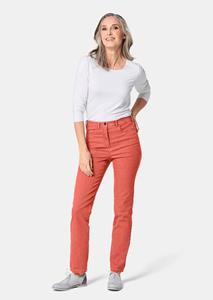 goldnerfashion Comfortabele highstretch-jeans - koraalrood -