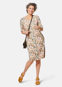 goldnerfashion Elastische jersey jurk met modieuze print - weiß / meerkleurig / gedess. -