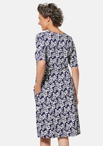 goldnerfashion Elastische jersey jurk met modieuze print - marine / gebloemd -