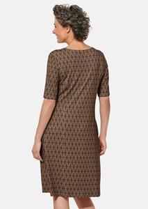 goldnerfashion Elastische jersey jurk met modieuze print - zwart / camel -