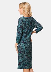 goldnerfashion Elastische jersey jurk met modieuze print - marine / petrol / gedess. -