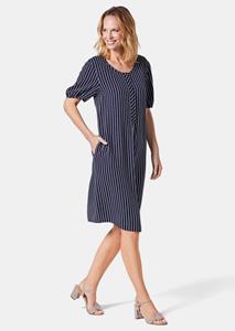 goldnerfashion Jurk van zacht en soepel materiaal - marine / wit / gestr. -