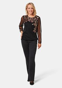 goldnerfashion Shirt met luxueus paillettenborduursel - zwart / koperkleur / goudkleurig / gedess. -