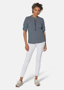 goldnerfashion Sportief gestreept shirt in lang model - marine / gebroken wit / gestreept -